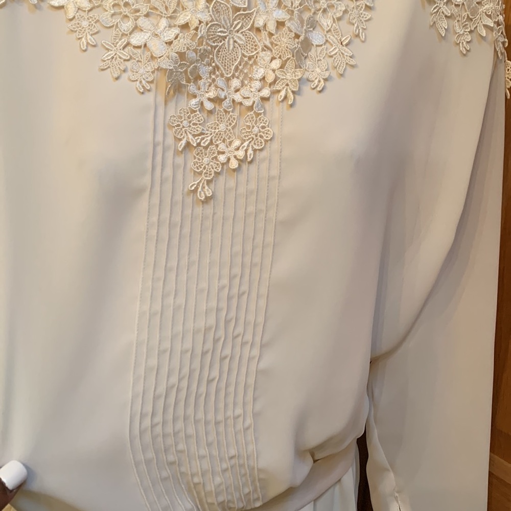 Vintage Ivory cream oversized floral lace collar church dress large - Picture 11 of 17